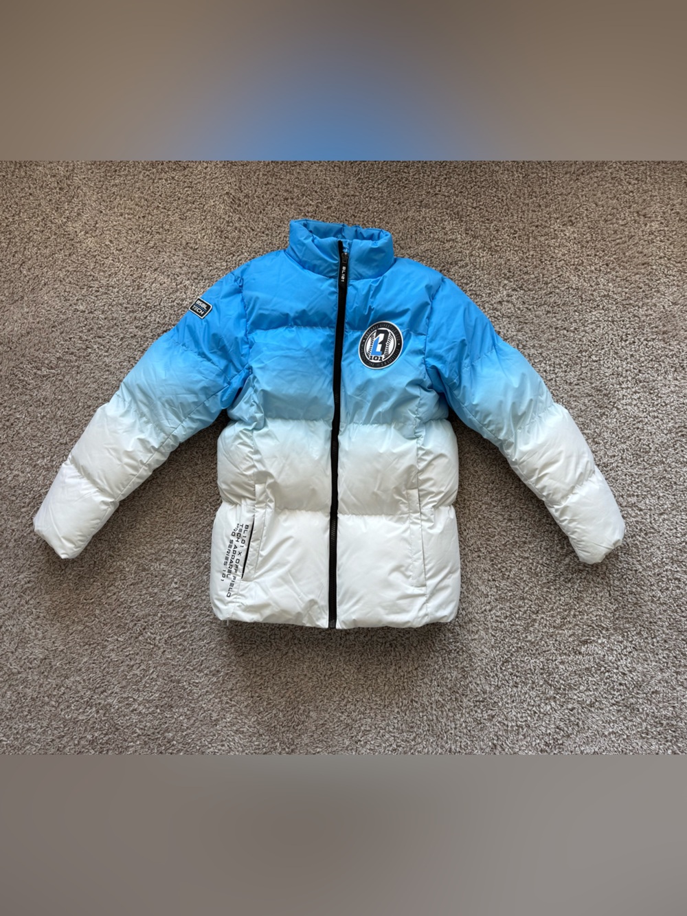 Baseball Lifestyle 101 - Gradient Full Zip Puffer Youth Jacket - Blue/White YXL